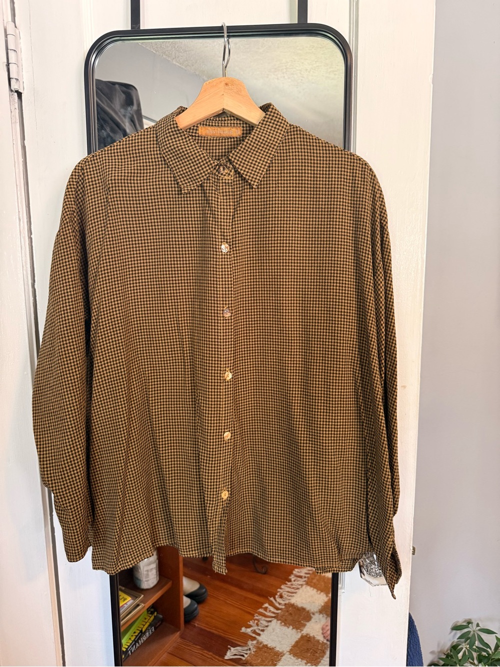 cut loose Brown and Black Checked Button-Down Shirt